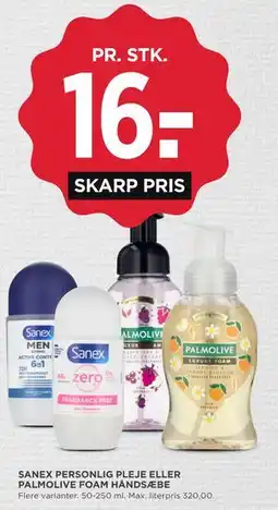 MENY SANEX PERSONLIG PLEJE ELLER PALMOLIVE FOAM HÅNDSÆBE tilbud