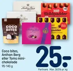 REMA 1000 Coco bites, Anthon Berg eller Toms minichokolade tilbud