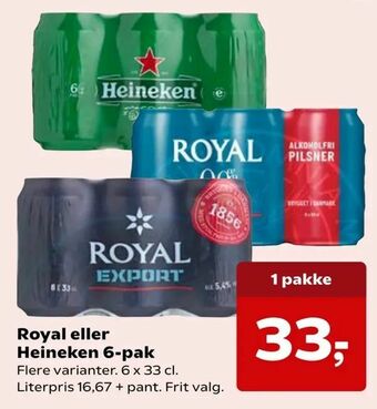 Kvickly Royal eller Heineken 6-pak tilbud
