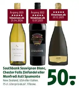 Coop 365 Southbank Sauvignon Blanc, Chester Falls Zinfandel eller Manfredi Asti Spumante tilbud