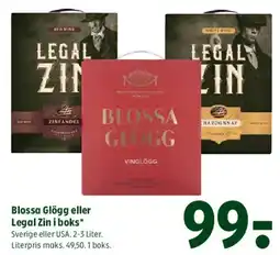 Coop 365 Blossa Glögg eller Legal Zin i boks tilbud