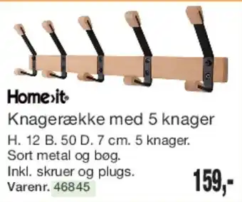 Knagerække med 5 knager