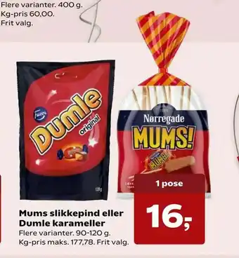 SuperBrugsen Mums slikkepind eller Dumle karameller tilbud