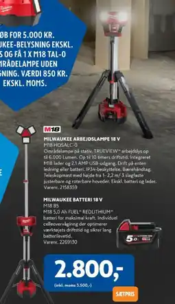 Davidsen Milwaukee arbejdslampe 18 v M18 HOSALC-0 , Milwaukee batteri 18 v tilbud