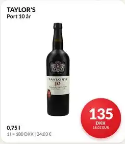 Nielsen's Discount TAYLOR'S Port 10 år tilbud