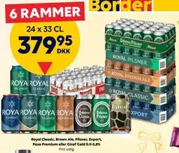 BorderShop Royal Classic, Brown Ale, Pilsner, Export, Faxe Premium eller Giraf Gold 0.0-5,8% tilbud