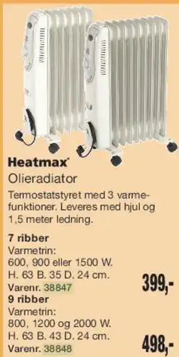 Harald Nyborg Heatmax Olieradiator (7 og 9 ribber) tilbud