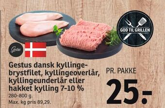 SPAR Gestus dansk kyllinge brystfilet, kyllingeoverlår, kyllingeunderlår eller hakket kylling 7-10 % tilbud