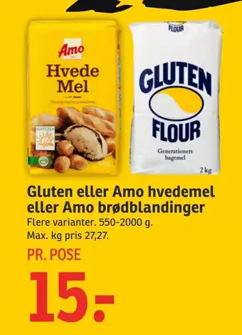 Gluten eller Amo hvedemel eller Amo brødblandinger