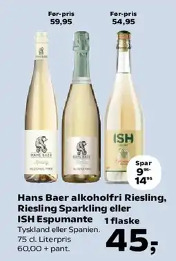 SuperBrugsen Hans Baer alkoholfri Riesling, Riesling Sparkling eller ISH Espumante tilbud
