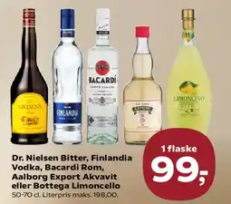 SuperBrugsen Dr. Nielsen Bitter, Finlandia Vodka, Bacardi Rom, Aalborg Export Akvavit eller Bottega Limoncello tilbud