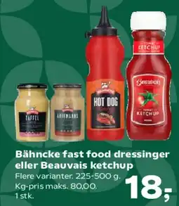 Kvickly Bähncke fast food dressinger eller Beauvais ketchup tilbud