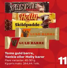 Kvickly Toms guld bar, Yankee eller Holly barer tilbud