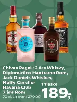Kvickly Chivas Regal 12 års, Diplomatico Mantuano, Jack Daniels, Malfy Gin eller Havana Club 7 års tilbud