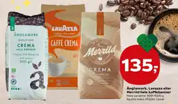 Kvickly Änglamark, Lavazza eller Merrild hele kaffebønner tilbud