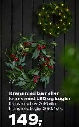 Kvickly Krans med bær eller krans med LED og kogler tilbud