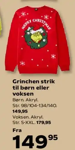 Kvickly Grinchen strik til børn eller voksen tilbud