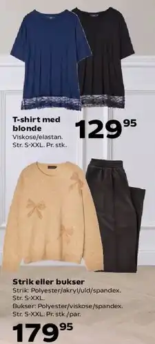 Kvickly T-shirt med blonde / Strik eller bukser tilbud