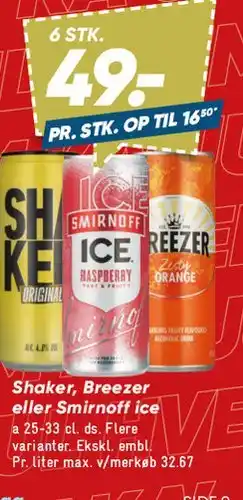 Bilka Shaker, Smirnoff Ice eller Breezer (6 stk.) tilbud