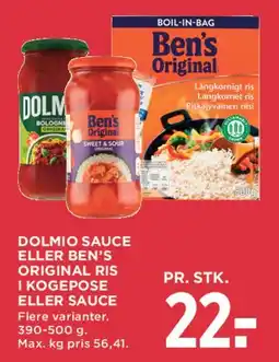 MENY Dolmio sauce eller Ben's Original ris i kogepose tilbud