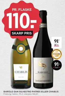 MENY Barolo San Silvestro Patres eller Chablis tilbud