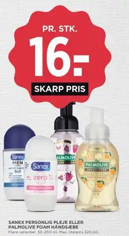 MENY Sanex personlig pleje eller Palmolive foam håndsæbe tilbud