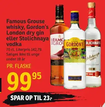 SPAR Famous Grouse whisky, Gordon's London dry gin eller Stolichnaya vodka tilbud