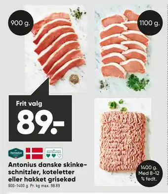 Bilka Antonius danske skinke schnitzler, koteletter eller hakket grisekød tilbud