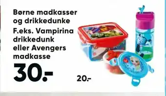 Børne madkasser og drikkedunke F.eks. Vampirina drikkedunk eller Avengers madkasse