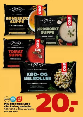 Netto Mou økologisk suppe eller kød- og melboller tilbud