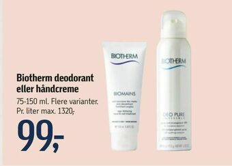 Føtex Biotherm deodorant eller håndcreme tilbud