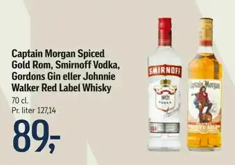 Føtex Captain Morgan Spiced Gold Rom, Smirnoff Vodka, Gordons Gin eller Johnnie Walker Red Label Whisky tilbud