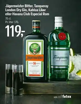 Føtex Jägermeister Bitter, Tanqueray London Dry Gin, Kahlua Likør eller Havana Club Especial Rom tilbud