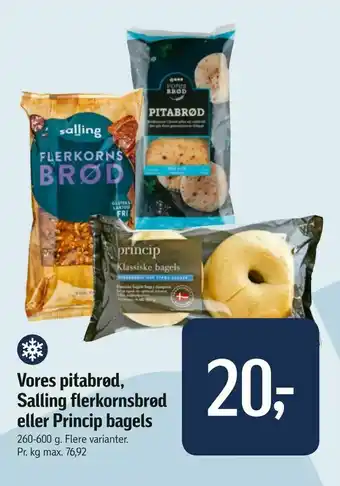 Føtex Vores pitabrød, Salling flerkornsbrød eller Princip bagels tilbud