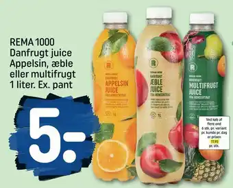 REMA 1000 REMA 1000 Danfrugt juice Appelsin, æble eller multifrugt 1 liter. Ex. pant tilbud
