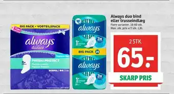 SPAR Always duo bind eller trusseindlæg tilbud