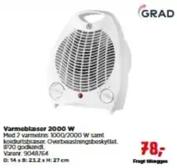 jem & fix Grad varmeblæser 2000 W tilbud