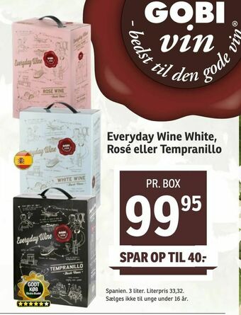SPAR Everyday Wine White, Rosé eller Tempranillo tilbud