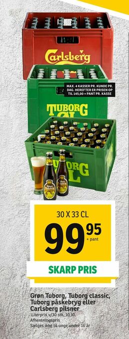 SPAR Grøn Tuborg, Tuborg classic, Tuborg påskebryg eller Carlsberg pilsner tilbud
