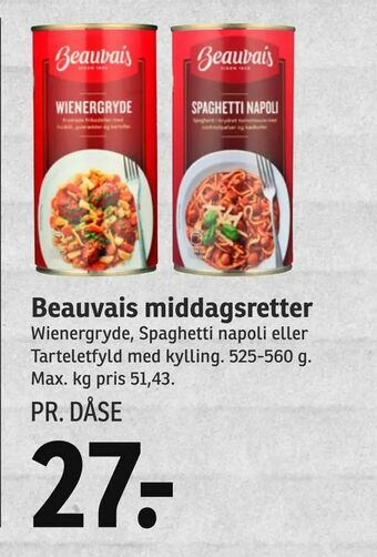 SPAR Beauvais middagsretter tilbud
