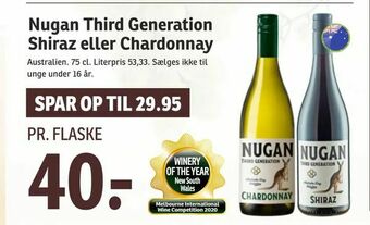 SPAR Nugan Third Generation Shiraz eller Chardonnay tilbud