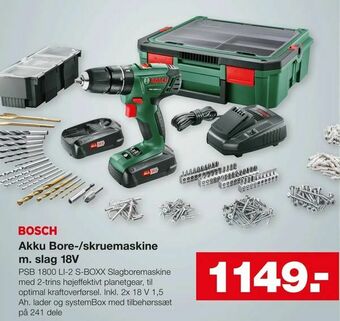 Bauhaus Akku Bore-/skruemaskine m. slag 18V tilbud