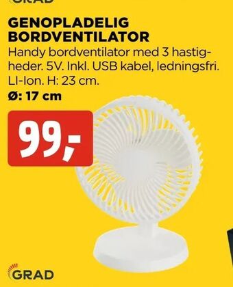 Genopladelig bordventilator