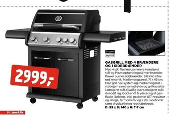 jem & fix Gasgrill med 4 brændere og 1 sidebrænder tilbud