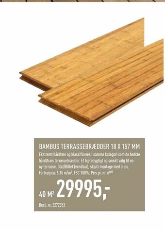 Bambus terrassebrædder 18 x 157 mm