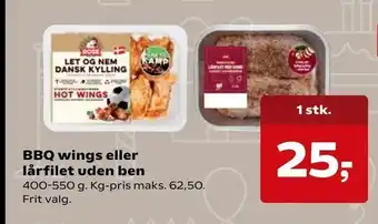 Kvickly BBQ wings eller lårfilet uden ben tilbud