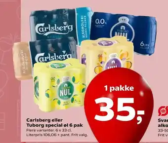 Kvickly Carlsberg eller Tuborg special øl 6 pak tilbud