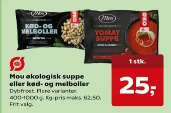 Kvickly Mou økologisk suppe eller kød- og melboller tilbud