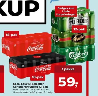 Kvickly Coca-Cola 18-pak eller Carlsberg/Tuborg 12-pak tilbud