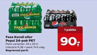 Kvickly Faxe Kondi eller Pepsi 24-pak PET tilbud